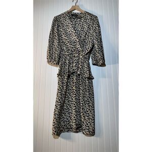 VTG Alexis Wrap Dress Size 4 80s Peplum Abstract Artsy Print Midi Retro Chic